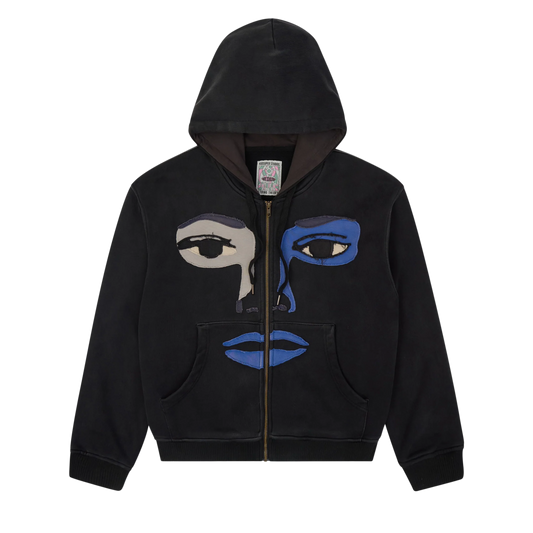 Kidsuper Patchwork Face Heavyweight Zip Up Hoodie Black