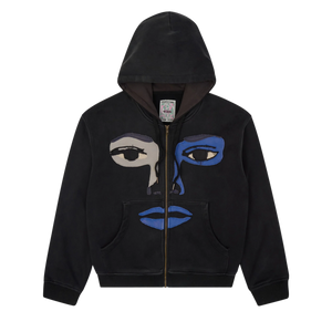 Kidsuper Patchwork Face Heavyweight Zip Up Hoodie Black