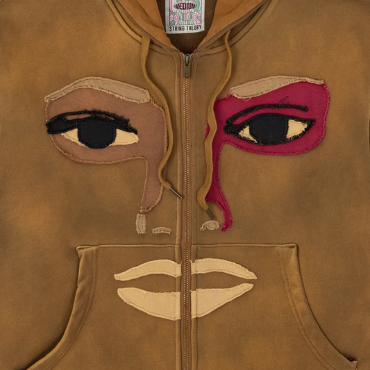 Kidsuper Patchwork Face Heavyweight Zip Up Hoodie Dark Brown