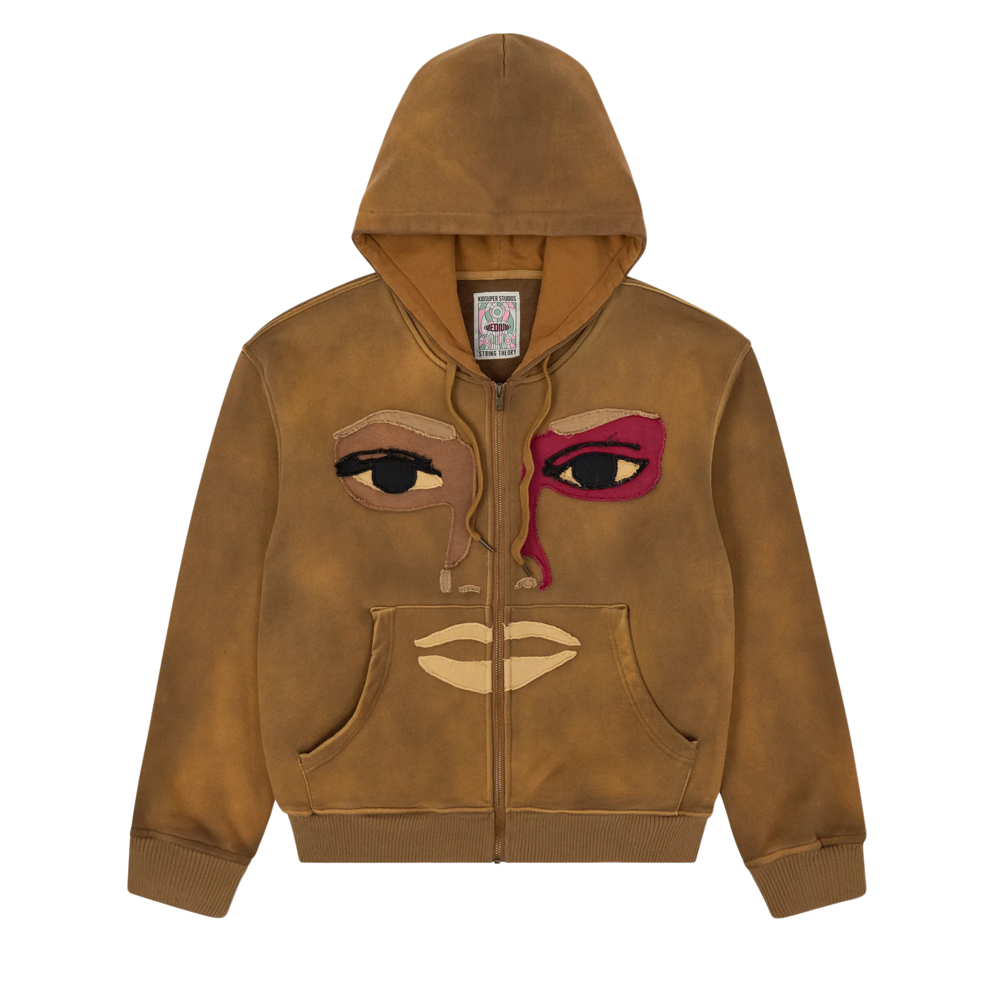 Kidsuper Patchwork Face Heavyweight Zip Up Hoodie Dark Brown