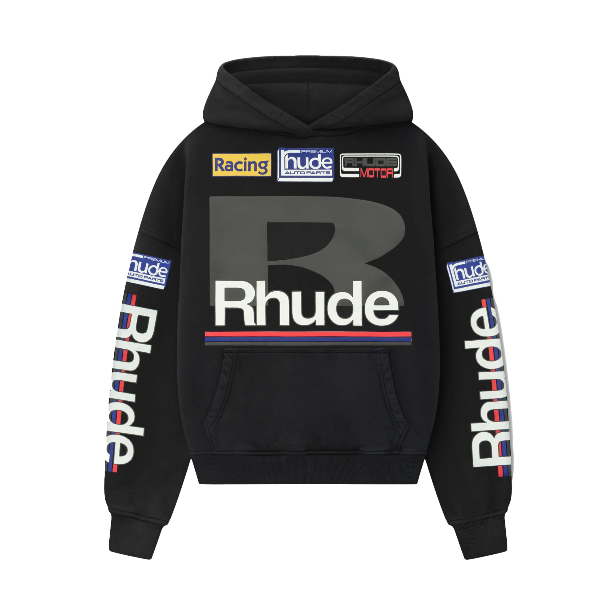 R H U D E Petrol Patch Hoodie Vtg Black