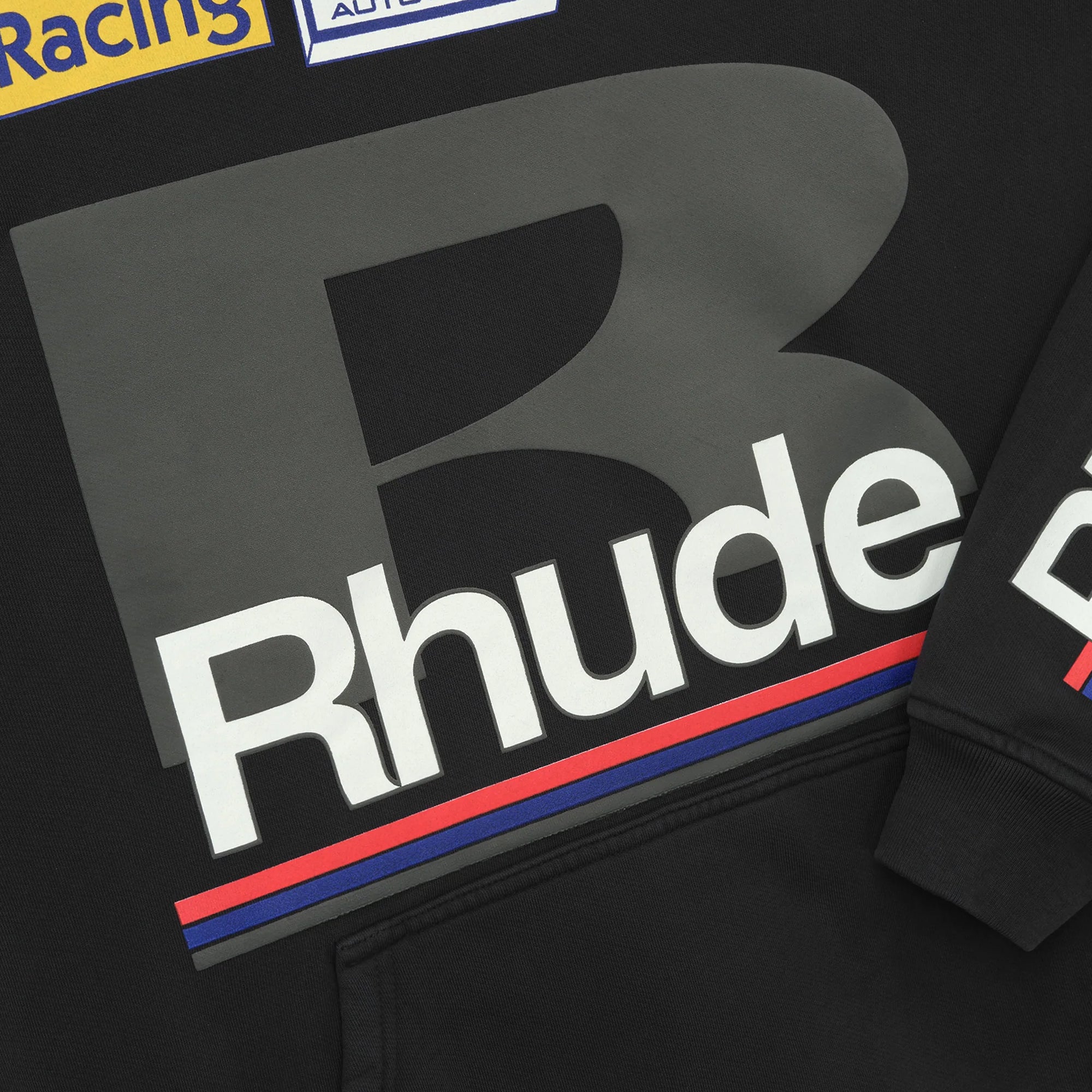 R H U D E Petrol Patch Hoodie Vtg Black