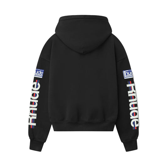 R H U D E Petrol Patch Hoodie Vtg Black