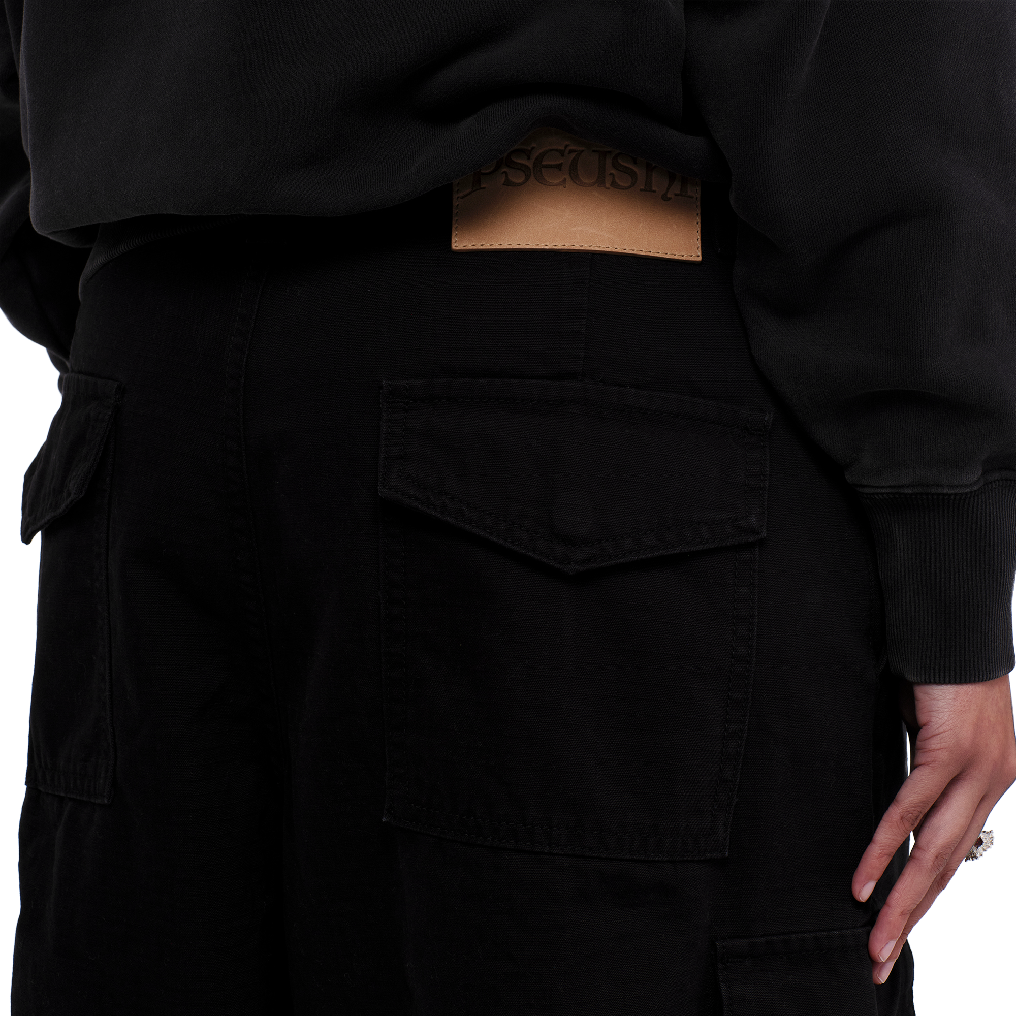 Pseushi Cotton Ripstop Cargo Shorts Black