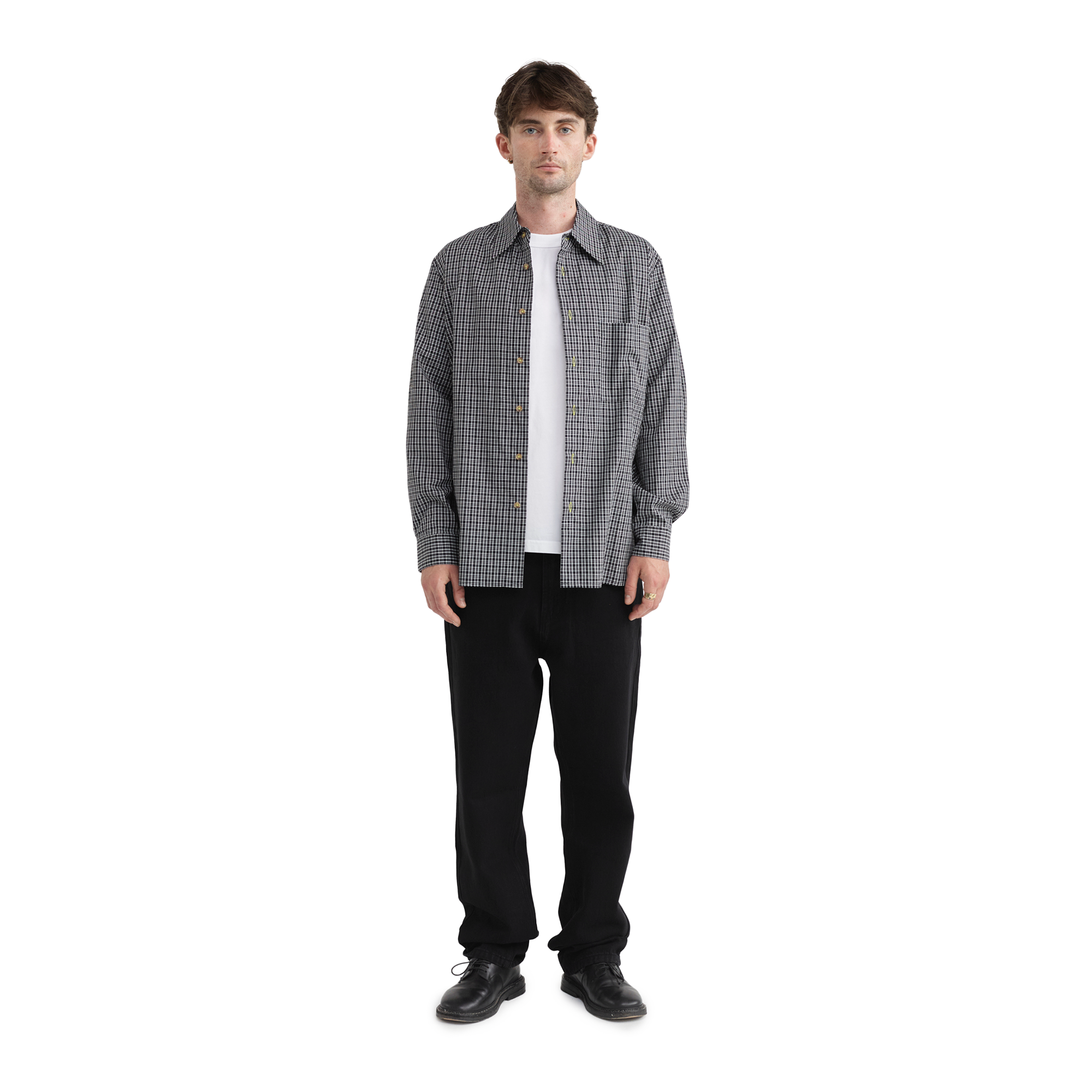 Pseushi Long Sleeve Black Plaid Shirt