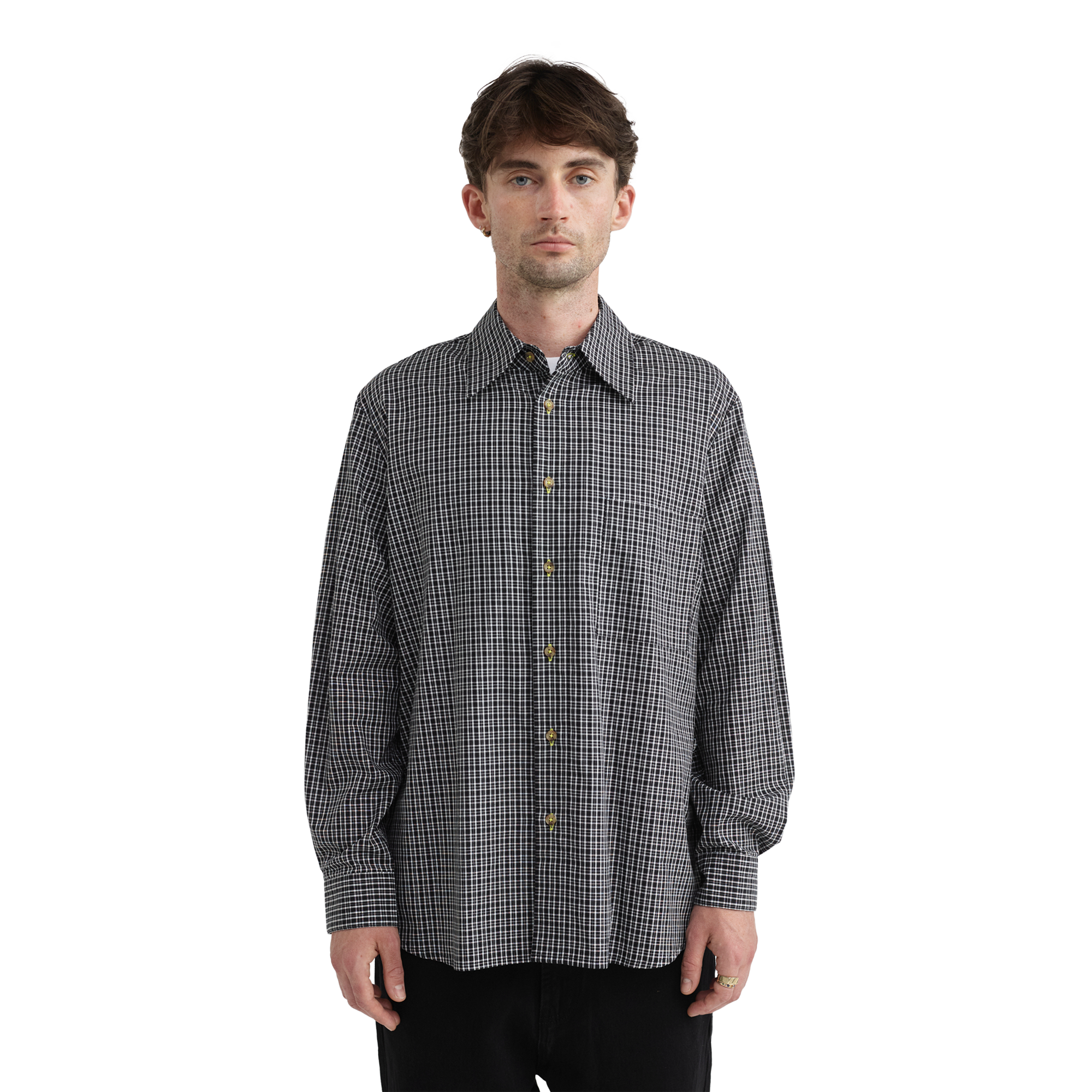 Pseushi Long Sleeve Black Plaid Shirt