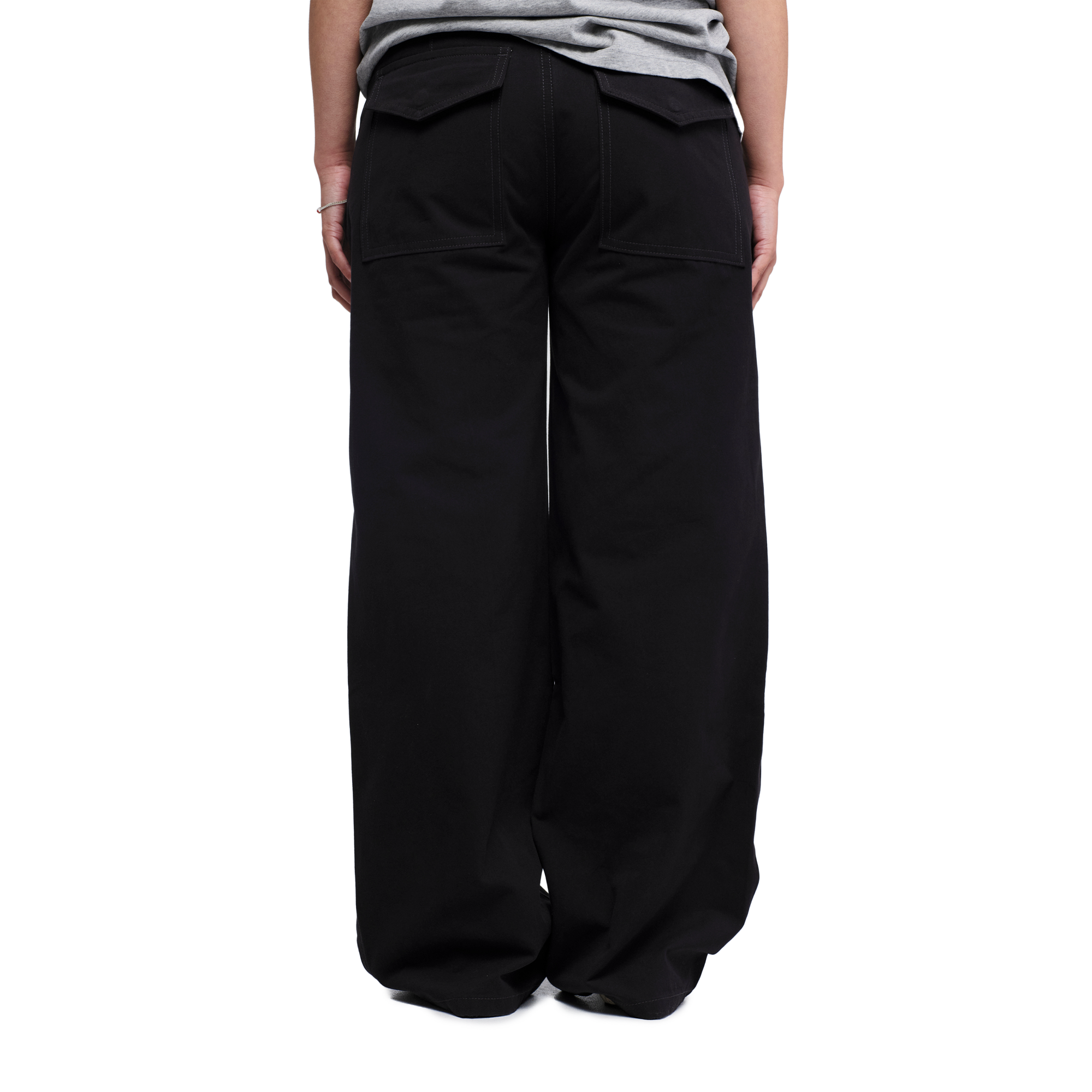 Pseushi Loose Cut Canvas Fatigue Pants Washed Black