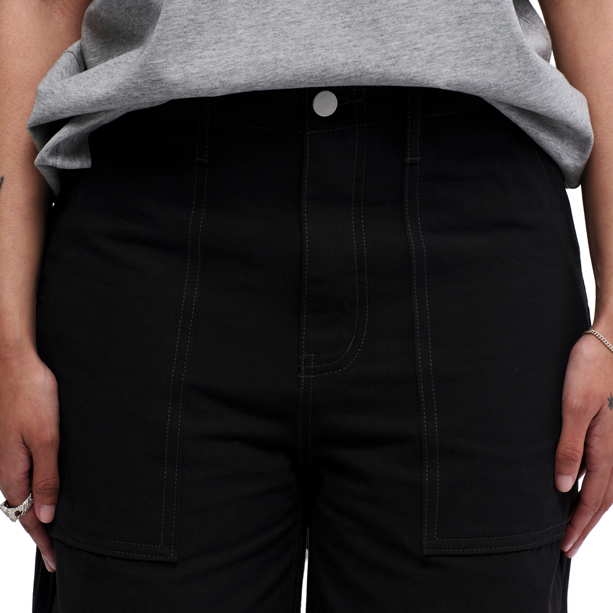Pseushi Loose Cut Canvas Fatigue Pants Washed Black