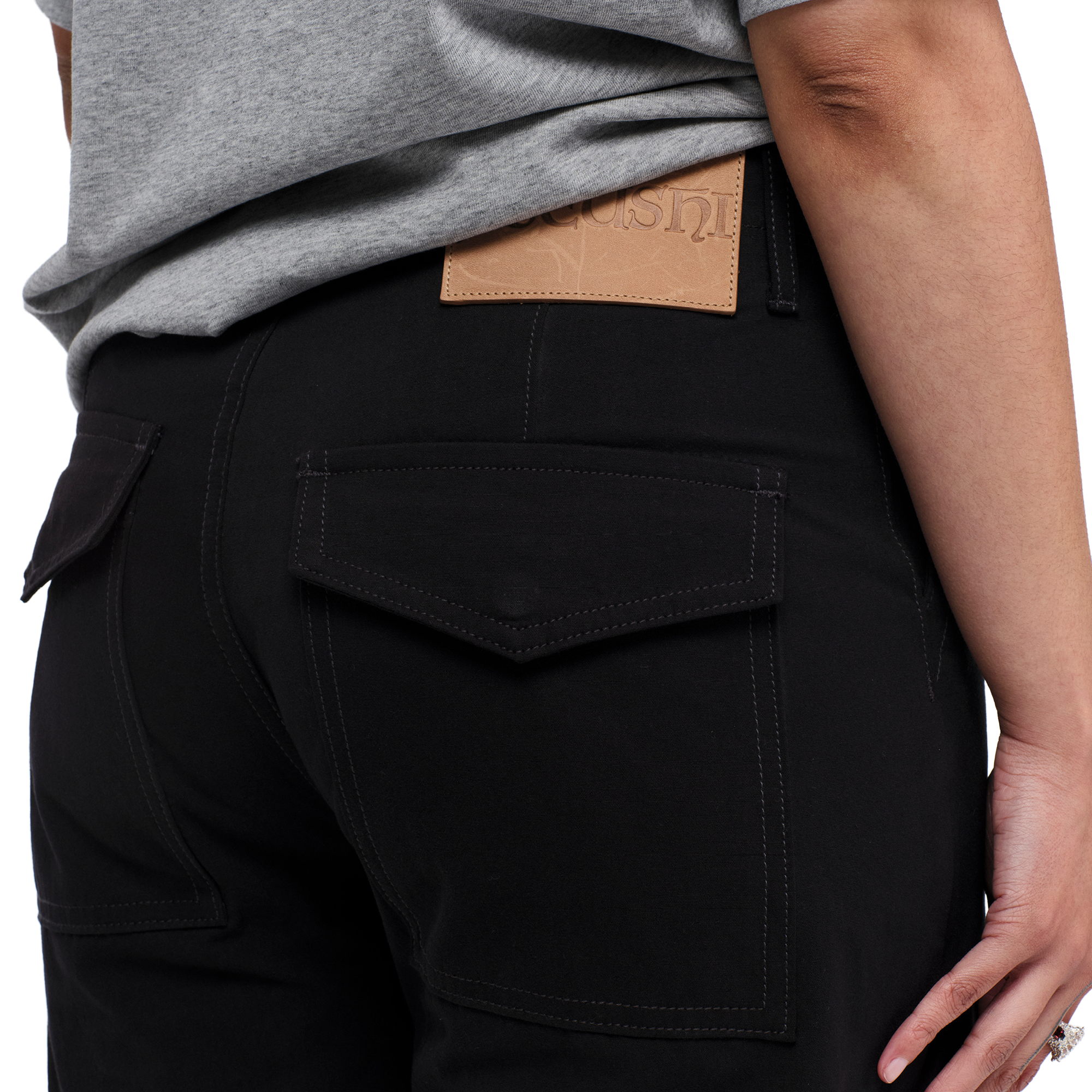 Pseushi Loose Cut Canvas Fatigue Pants Washed Black