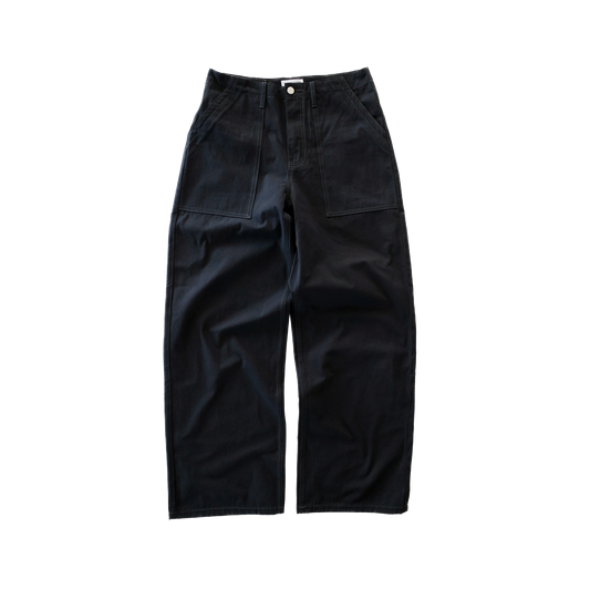 Pseushi Loose Cut Canvas Fatigue Pants Washed Black