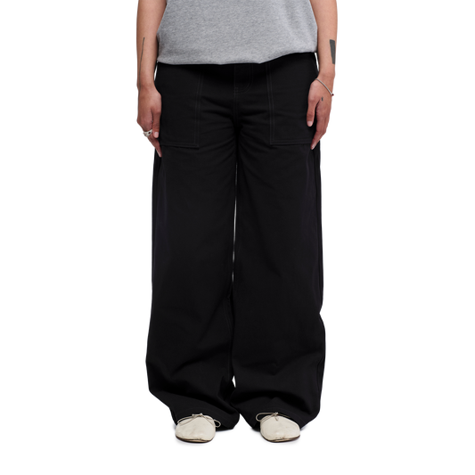 Pseushi Loose Cut Canvas Fatigue Pants Washed Black