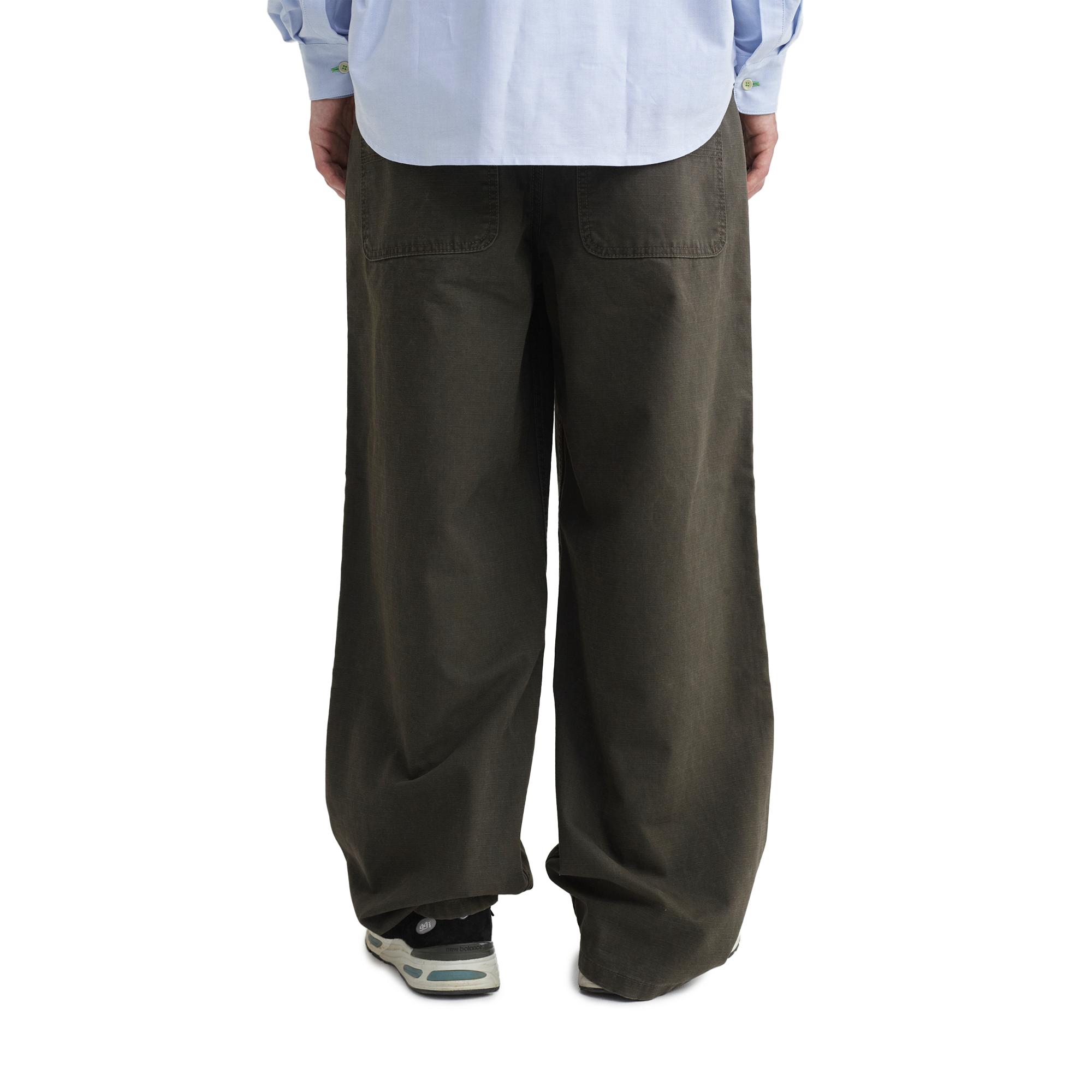 Pseushi Loose Cut Cotton Ripstop Carpenter Pants Washed Khaki