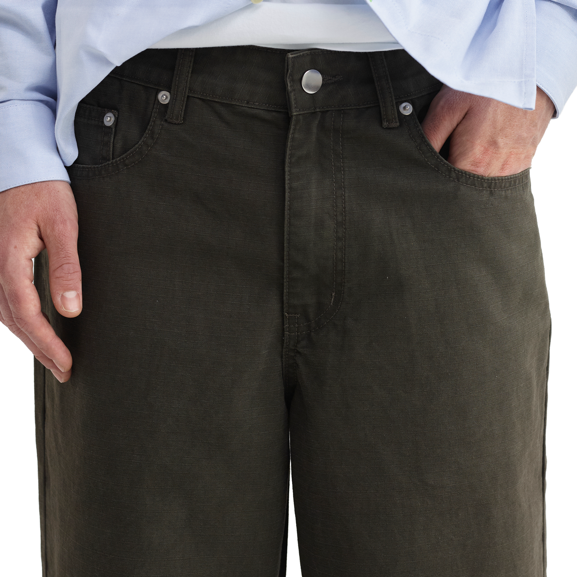 Pseushi Loose Cut Cotton Ripstop Carpenter Pants Washed Khaki
