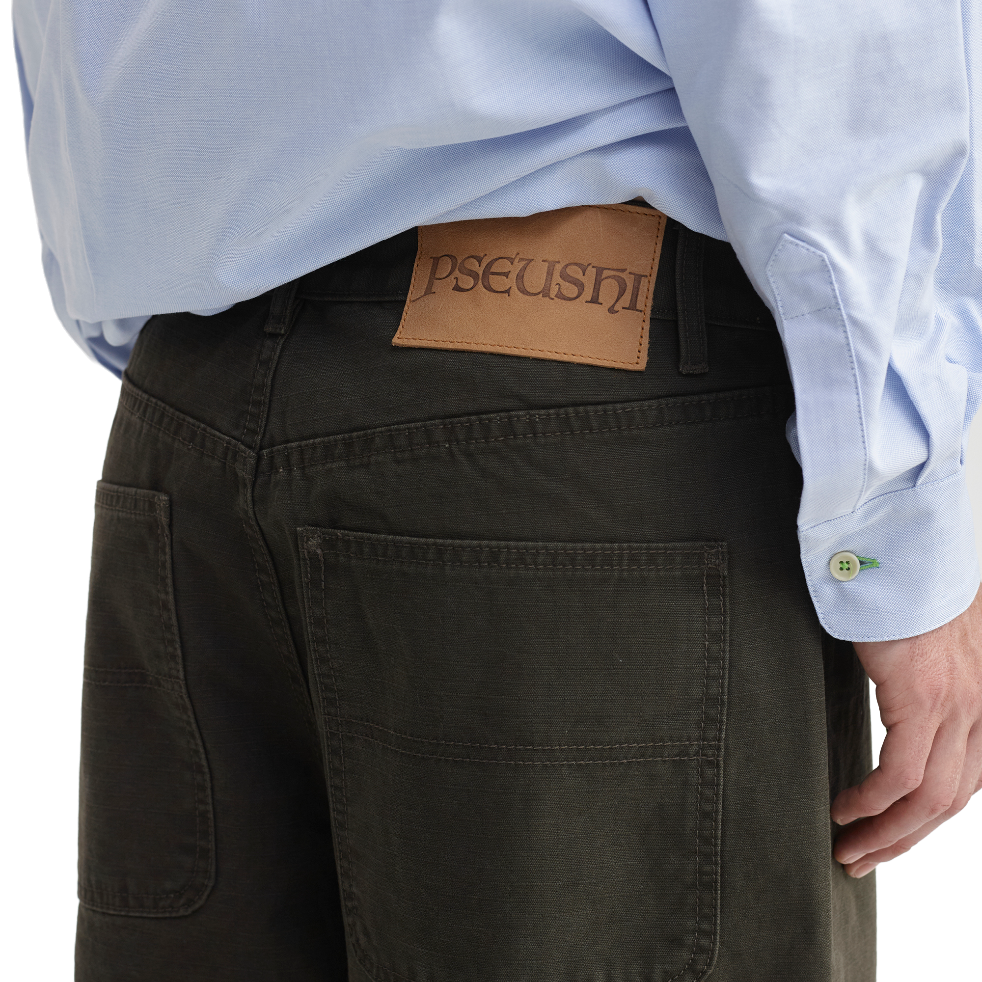 Pseushi Loose Cut Cotton Ripstop Carpenter Pants Washed Khaki