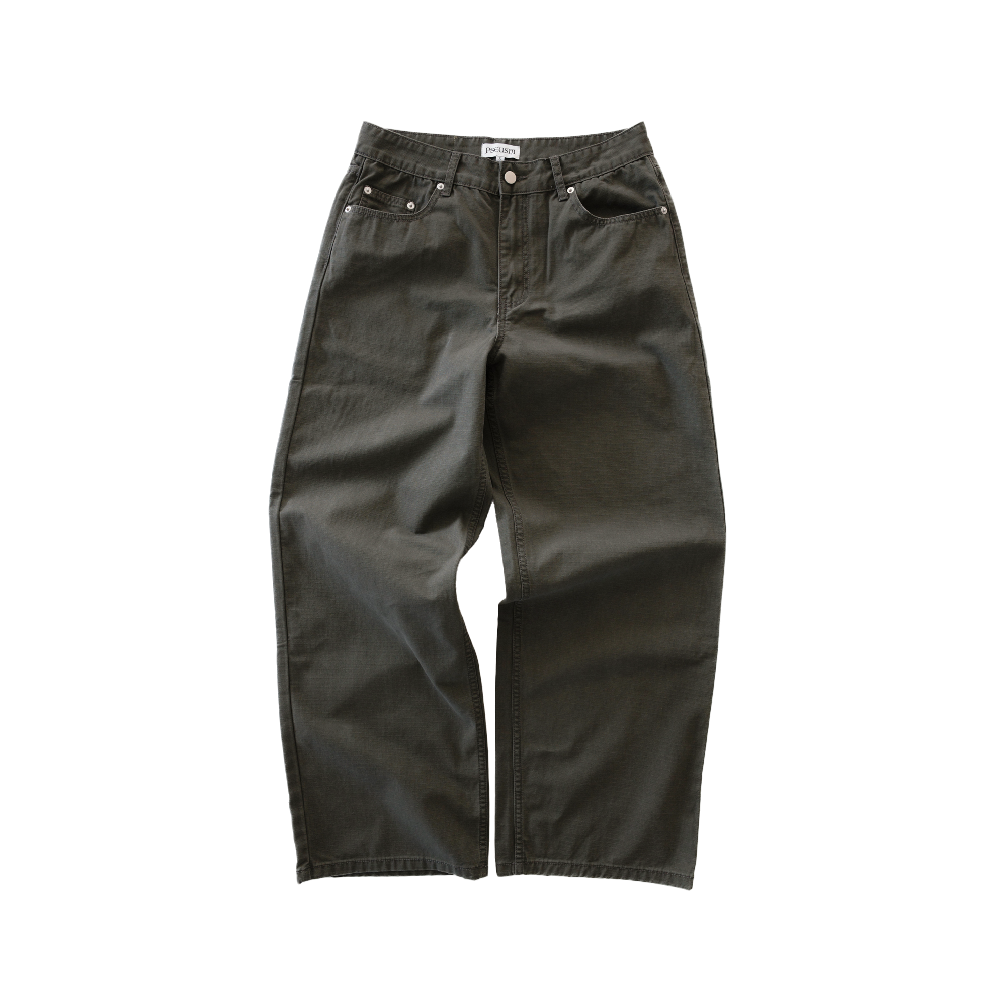 Pseushi Loose Cut Cotton Ripstop Carpenter Pants Washed Khaki