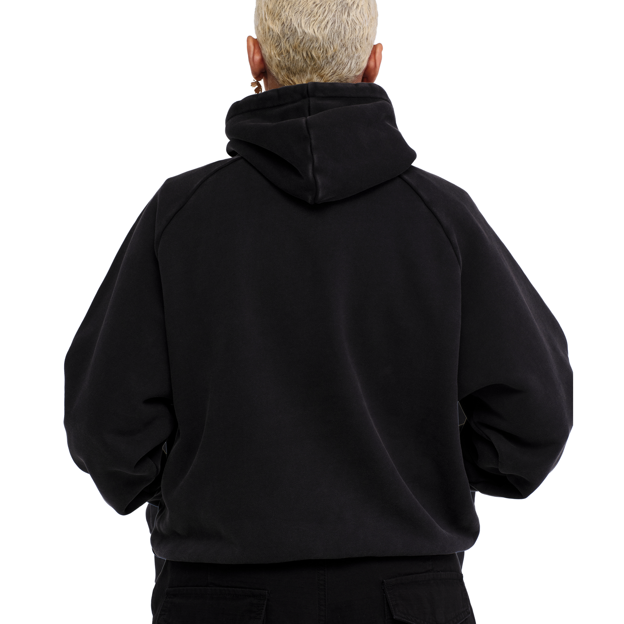 Pseushi Raglan Drawstring Hoodie Vintage Black
