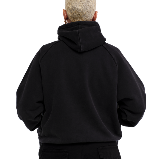 Pseushi Raglan Drawstring Hoodie Vintage Black
