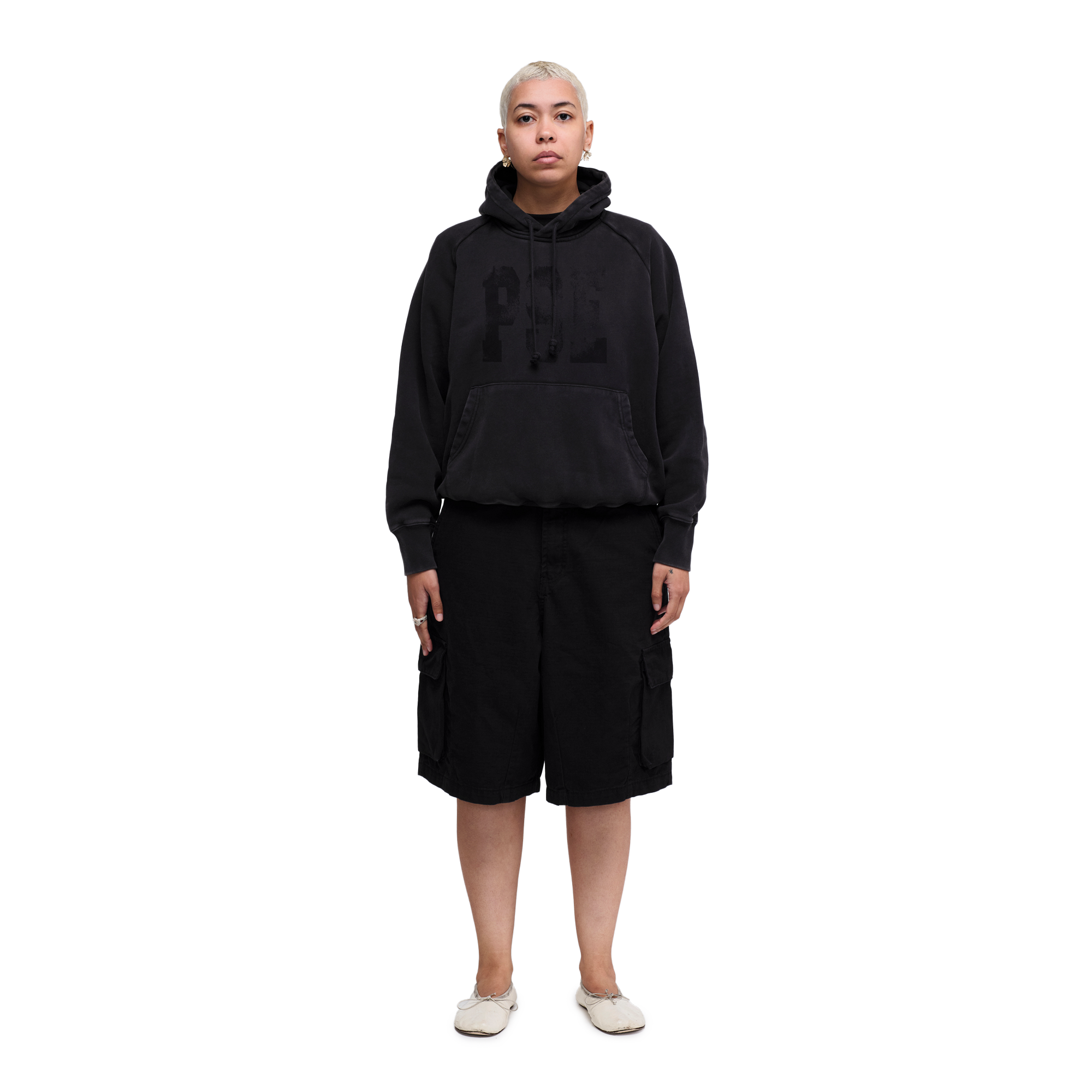 Pseushi Raglan Drawstring Hoodie Vintage Black