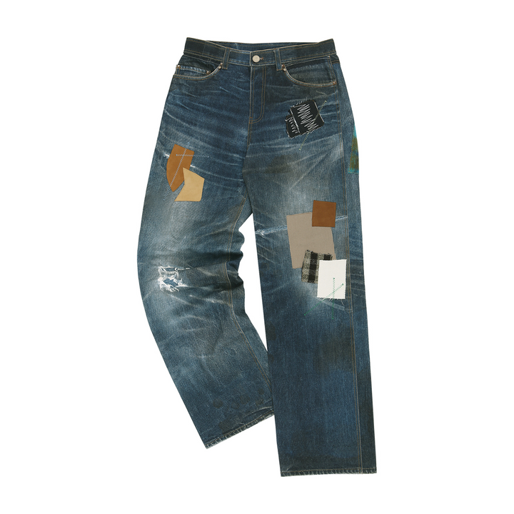 Andersson Bell Unisex Patchwork Printed Denim Trompe L`Oeil Jeans Blue APA789U