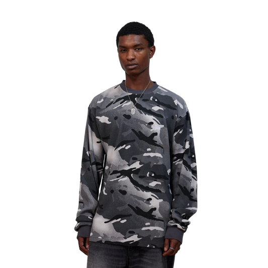 Patta Ghost Spray Camo Waffle Long Sleeve Jet Black