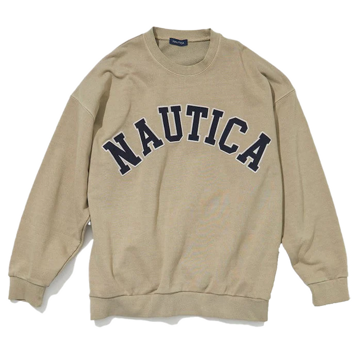 Nautica Japan Pigment Dyed Arch Logo Sweat Crew Beige