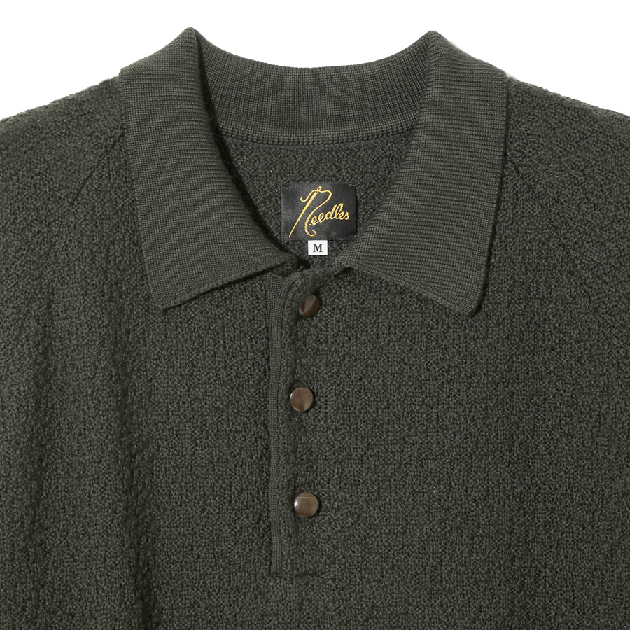 Needles Short-Sleeve Polo Sweater Merino Wool Knit Green