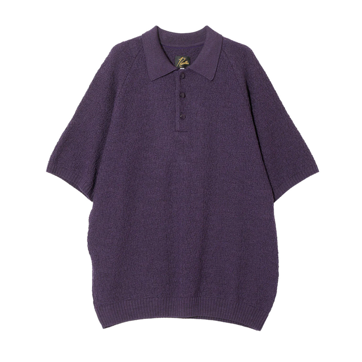 Needles Short-Sleeve Polo Sweater Merino Wool Knit Purple