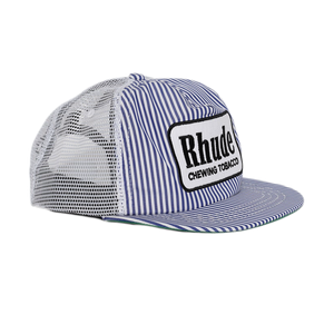 R H U D E Blue Striped Tobacco Trucker Hat Blue/White