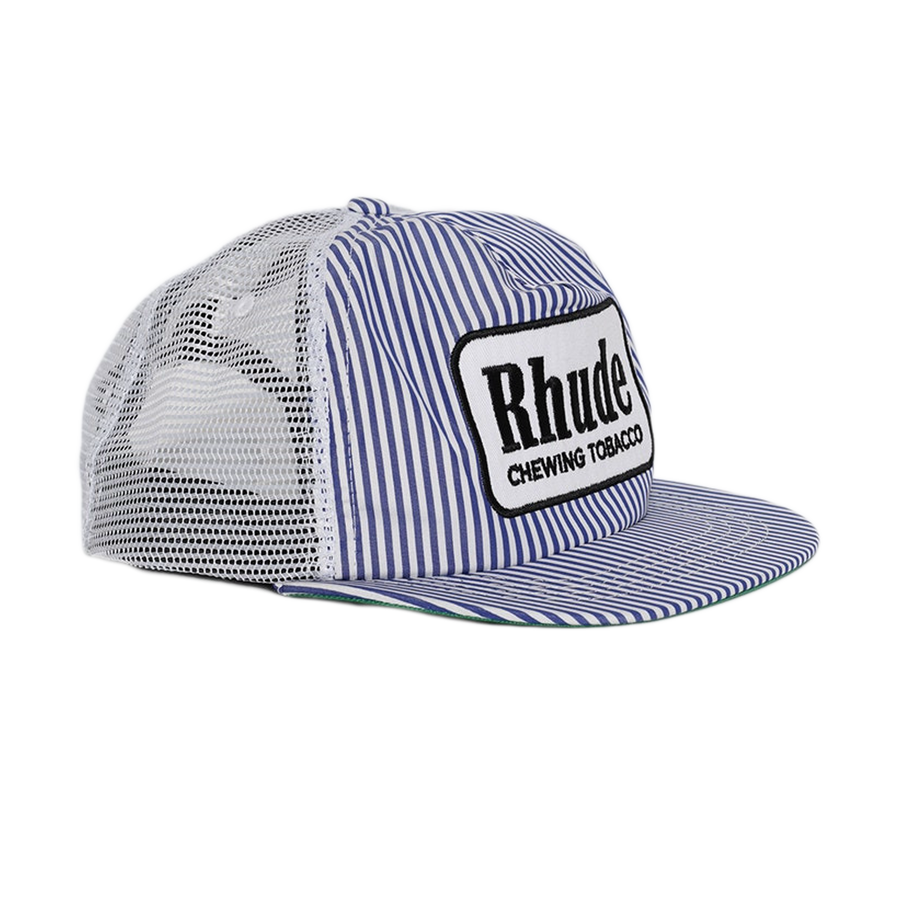 R H U D E Blue Striped Tobacco Trucker Hat Blue/White