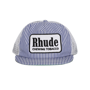 R H U D E Blue Striped Tobacco Trucker Hat Blue/White