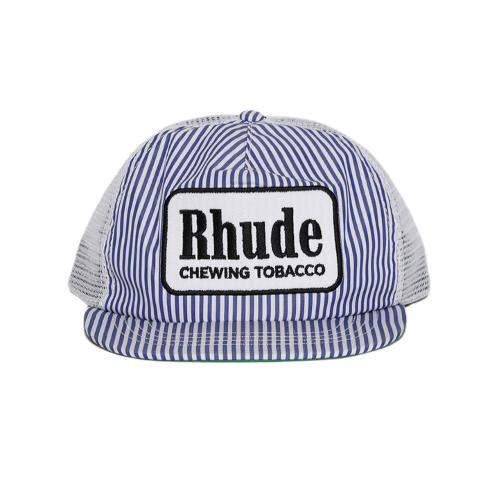 R H U D E Blue Striped Tobacco Trucker Hat Blue/White