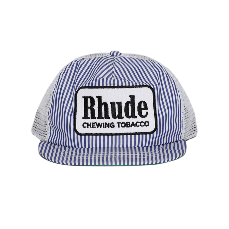 R H U D E Blue Striped Tobacco Trucker Hat Blue/White