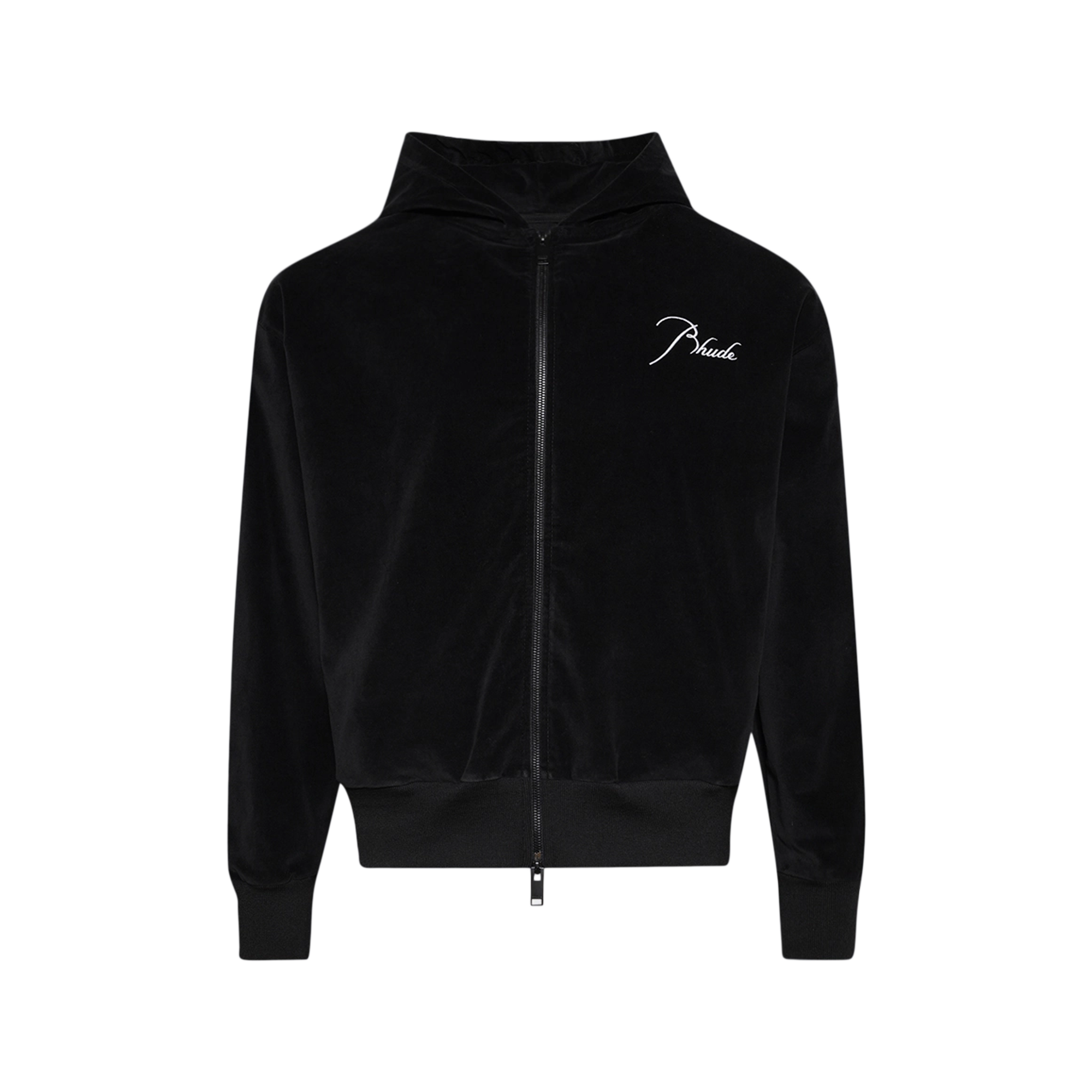R H U D E Velour Classique Zip-Up Hoodie Black/White