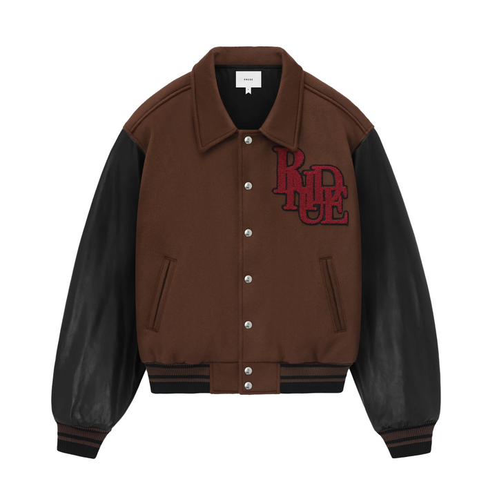 R H U D E Duck Varsity Jacket Brown