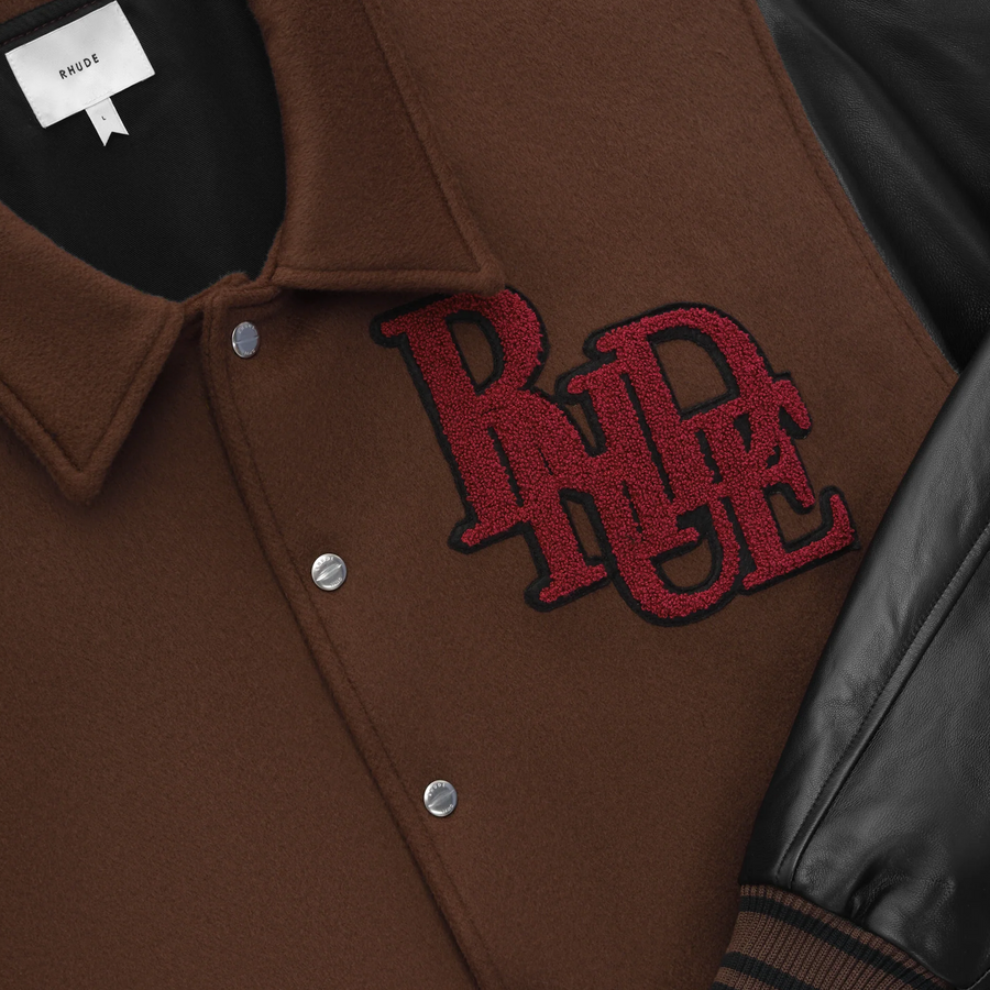 R H U D E Duck Varsity Jacket Brown