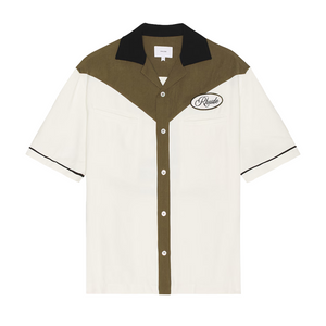 R H U D E Town & Country Bowling Shirt Military Green/Off White