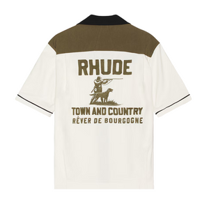 R H U D E Town & Country Bowling Shirt Military Green/Off White