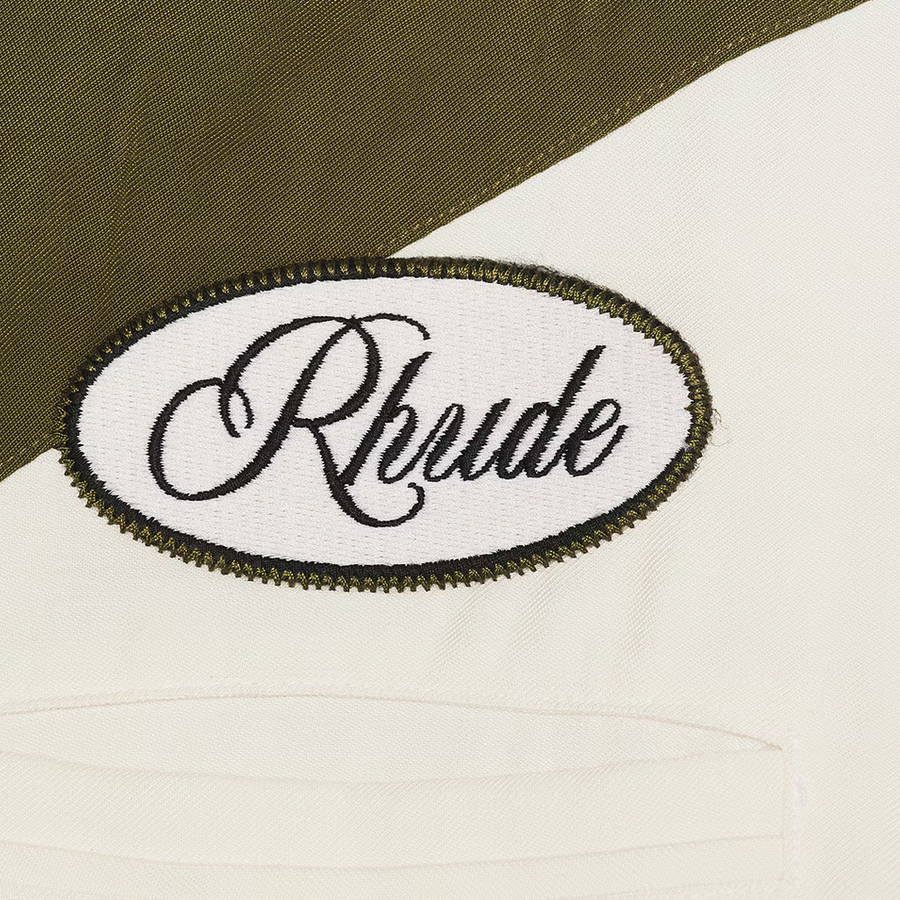 R H U D E Town & Country Bowling Shirt Military Green/Off White