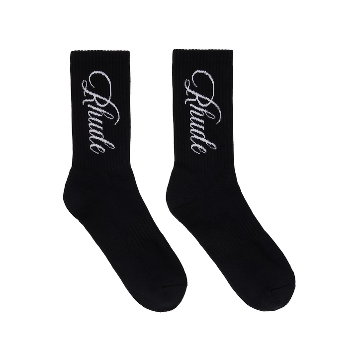 R H U D E Vertical Script Sock Black/White