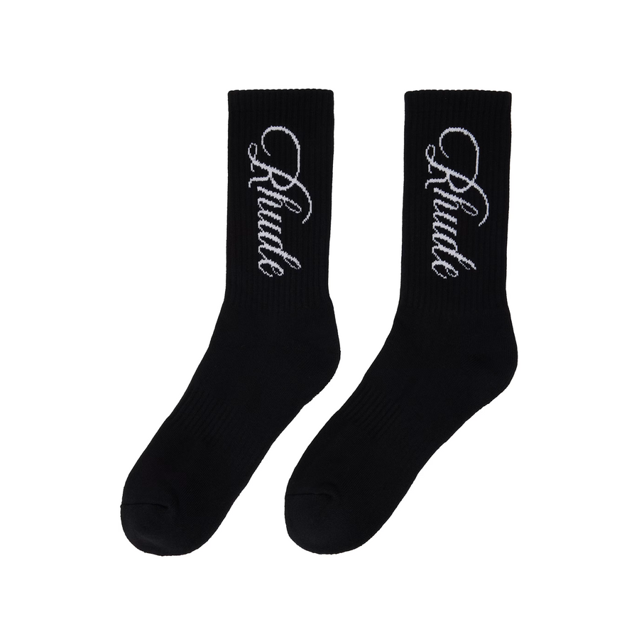 R H U D E Vertical Script Sock Black/White