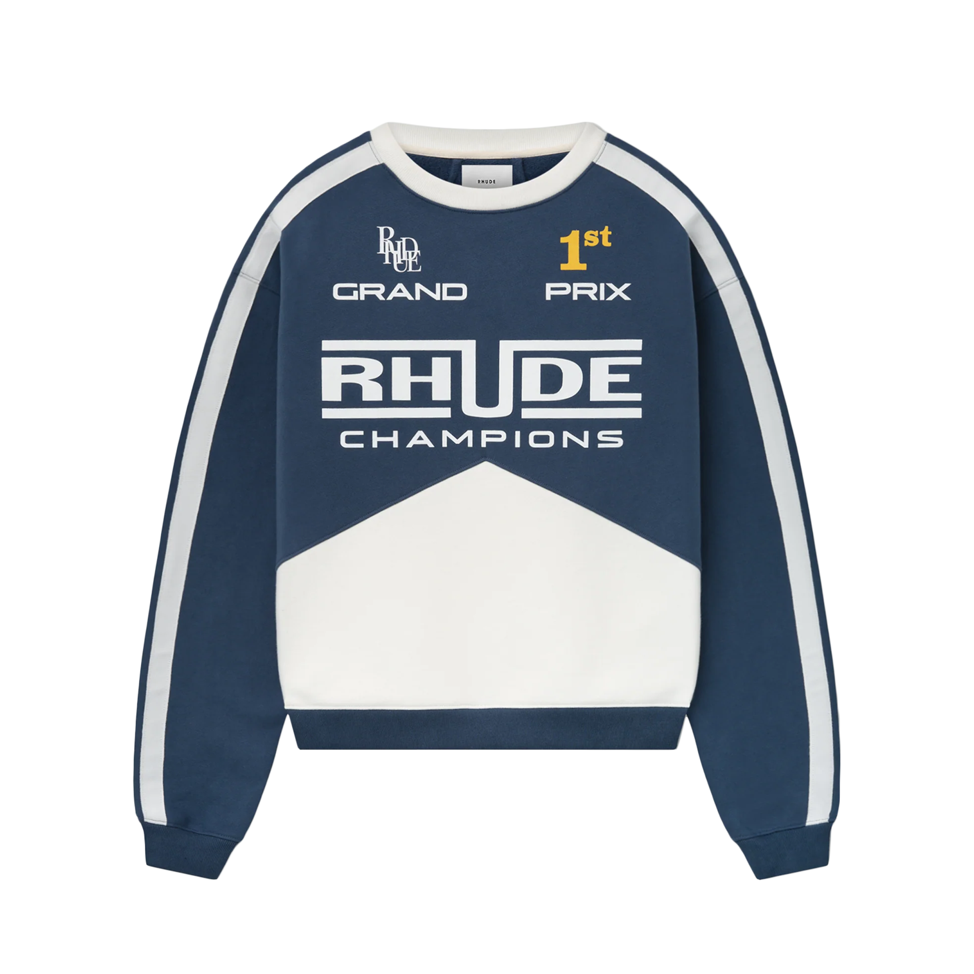 R H U D E Champions Crewneck Navy/Vtg White