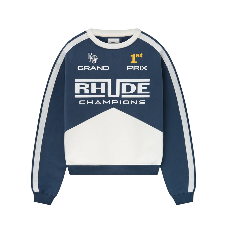 R H U D E Champions Crewneck Navy/Vtg White