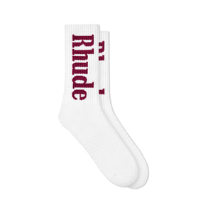 R H U D E Vertical Logo Sock White/Maroon