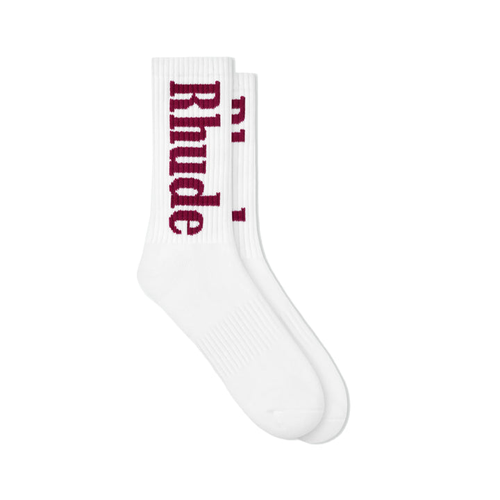 R H U D E Vertical Logo Sock White/Maroon