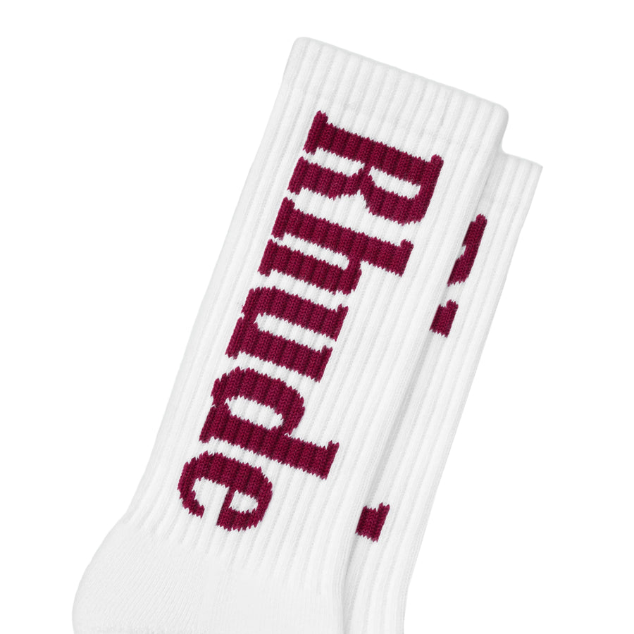 R H U D E Vertical Logo Sock White/Maroon