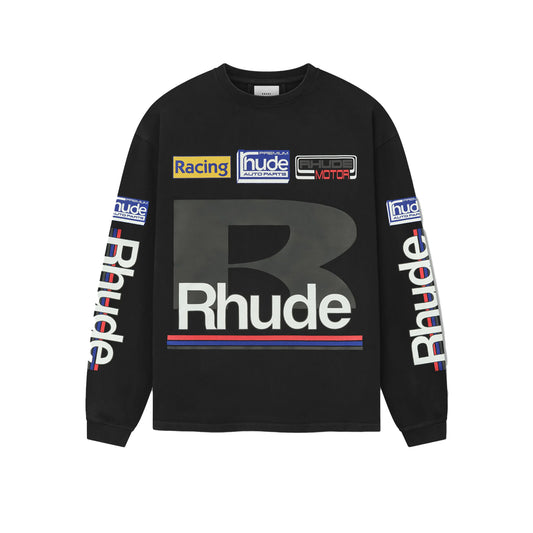 R H U D E Petrol Patch Long Sleeve Tee Vtg Black