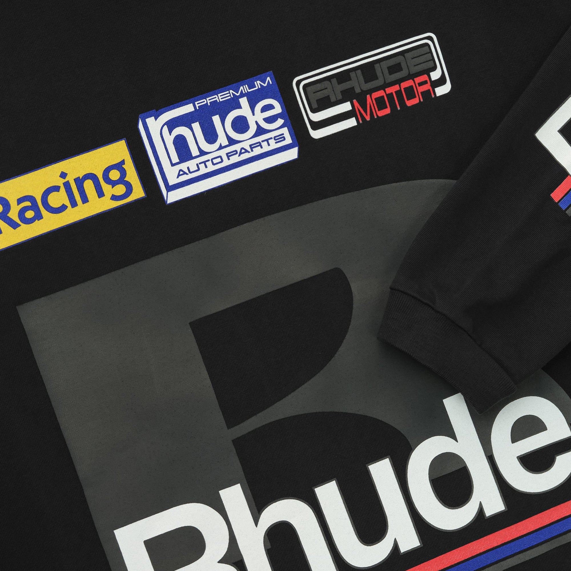 R H U D E Petrol Patch Long Sleeve Tee Vtg Black