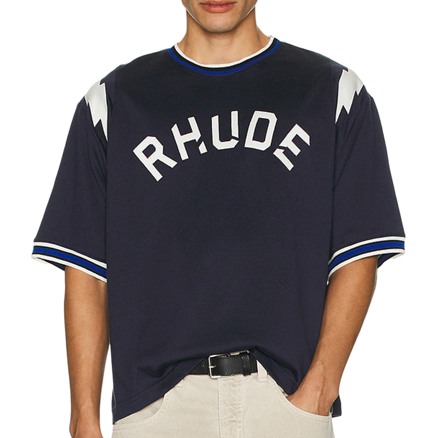 R H U D E Logo Lightning Ringer Tee Navy/White  RHPF25TT01729