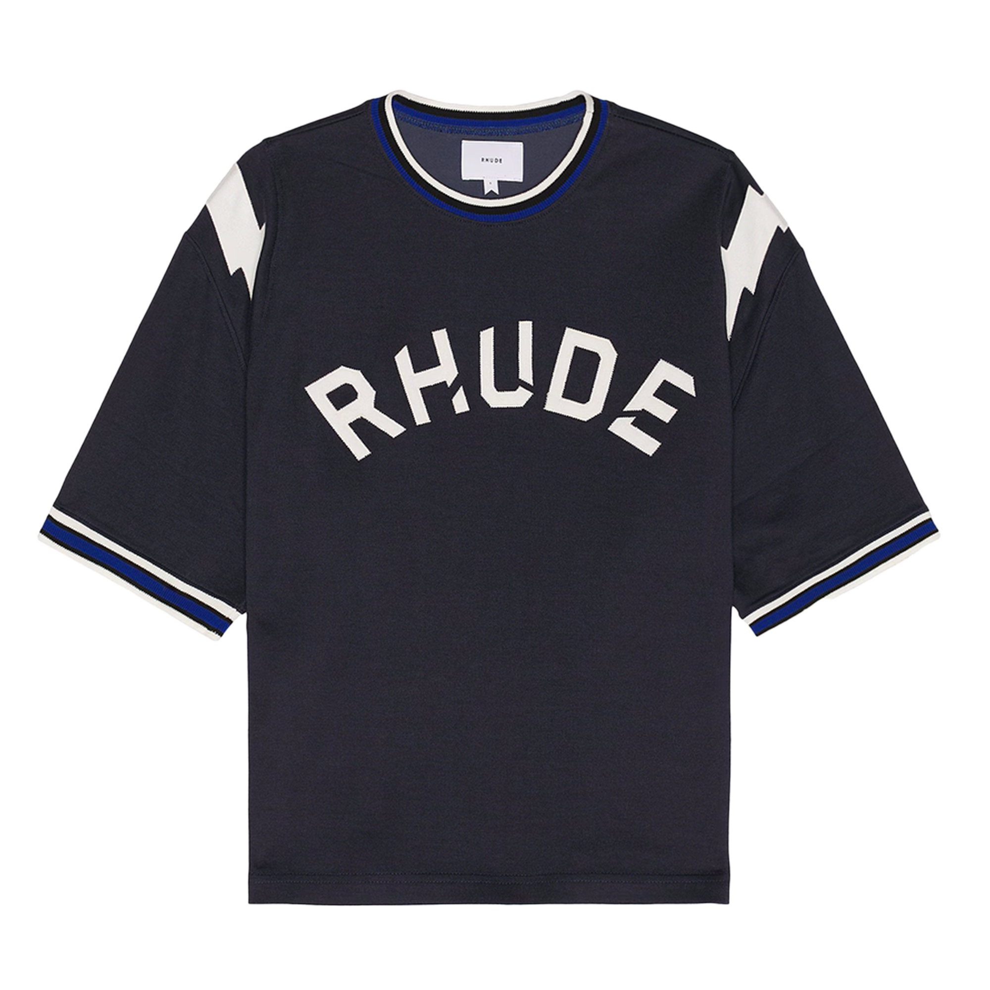 R H U D E Logo Lightning Ringer Tee Navy/White  RHPF25TT01729