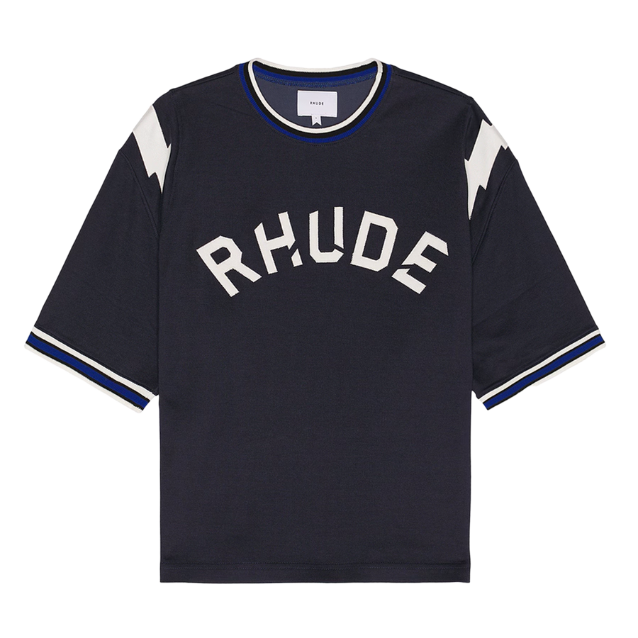 R H U D E Logo Lightning Ringer Tee Navy/White  RHPF25TT01729
